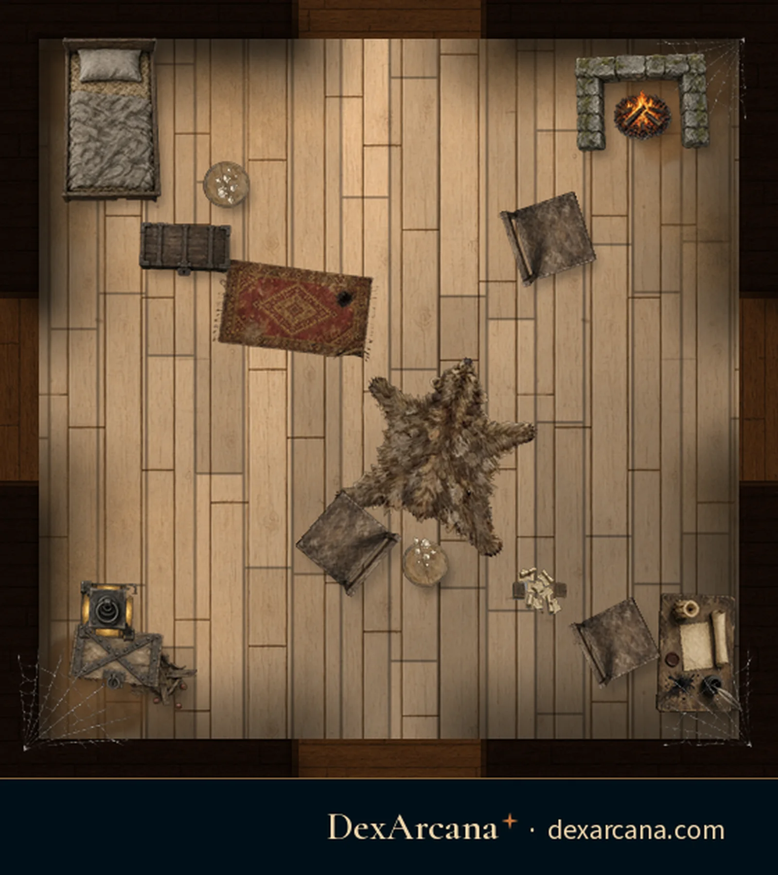 Shifting Manor, Bedroom battle map, top-down, 5 ft grid