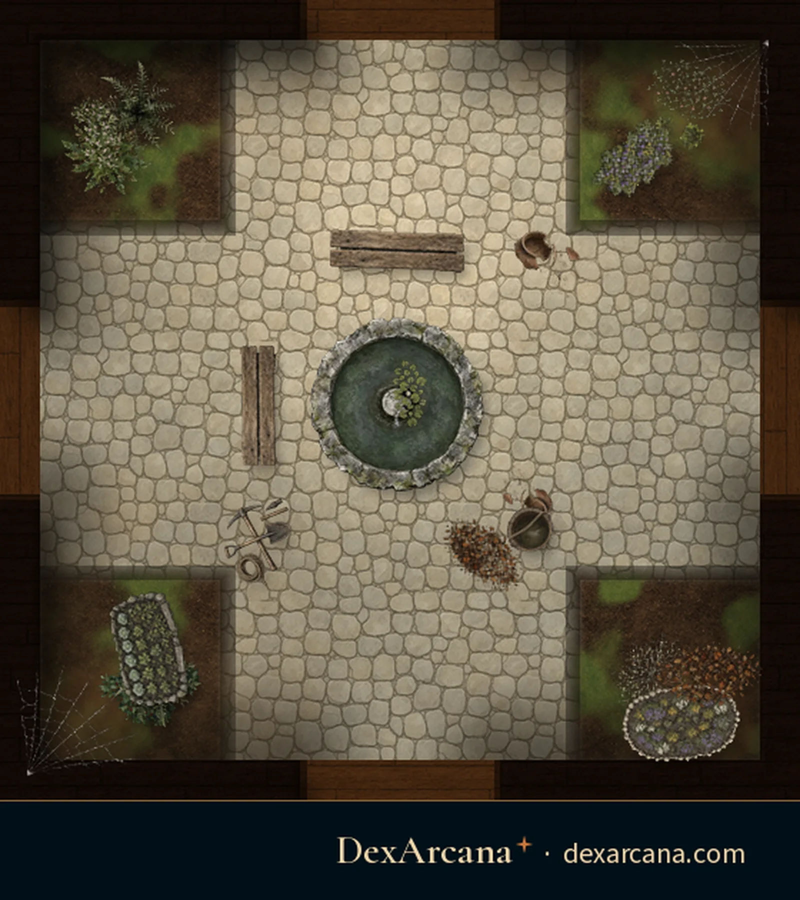 Shifting Manor, Conservatory battle map, top-down, 5 ft grid
