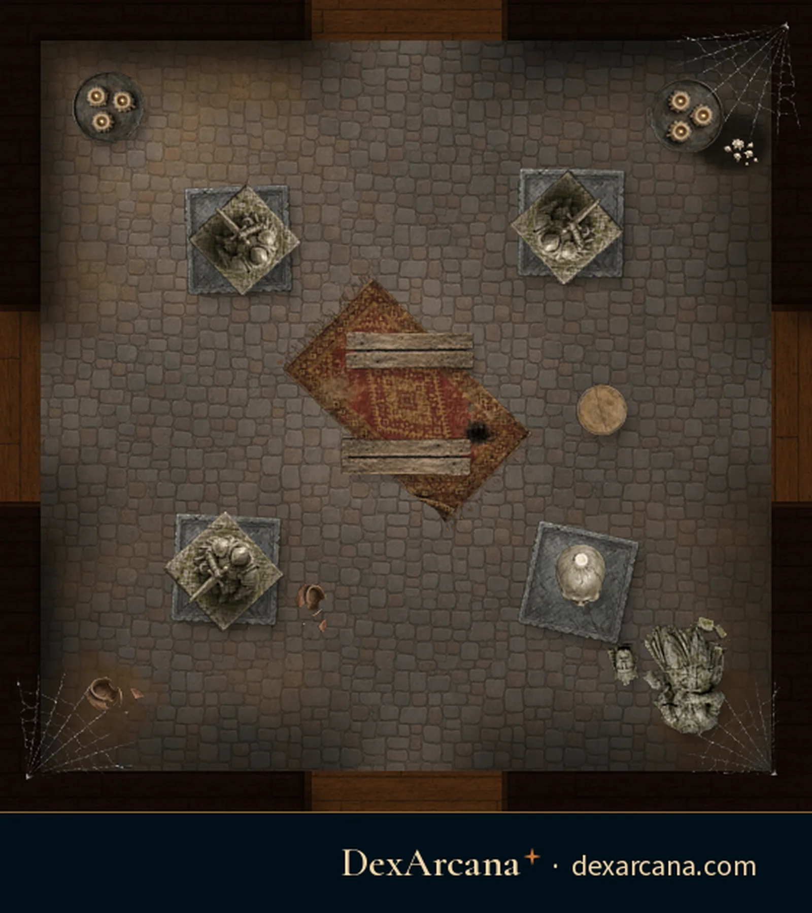 Shifting Manor, Gallery battle map, top-down, 5 ft grid