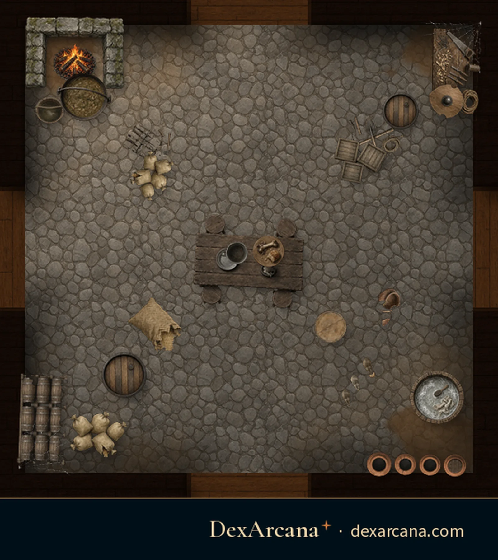 Shifting Manor, Kitchen battle map, top-down, 5 ft grid