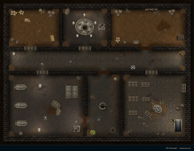 Grey Hollow Manor, Basement battle map, top-down, 5 ft grid