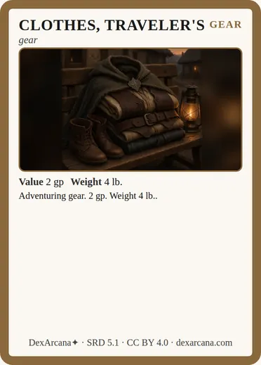 Clothes, traveler's card