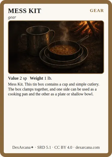 Mess kit card