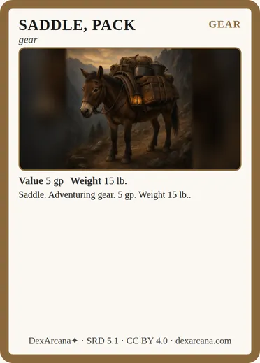 Saddle, pack card