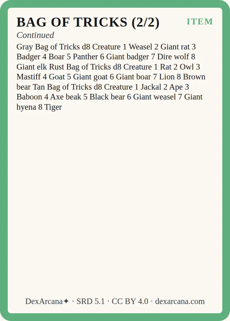 Bag of Tricks card 2 front