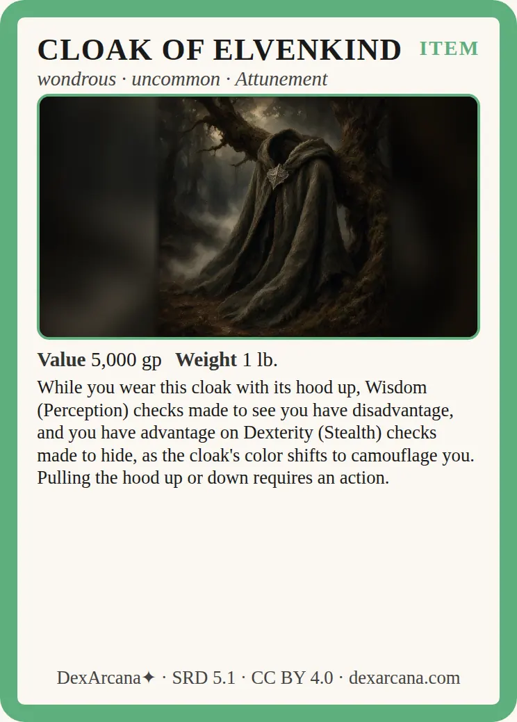 Cloak of Elvenkind front