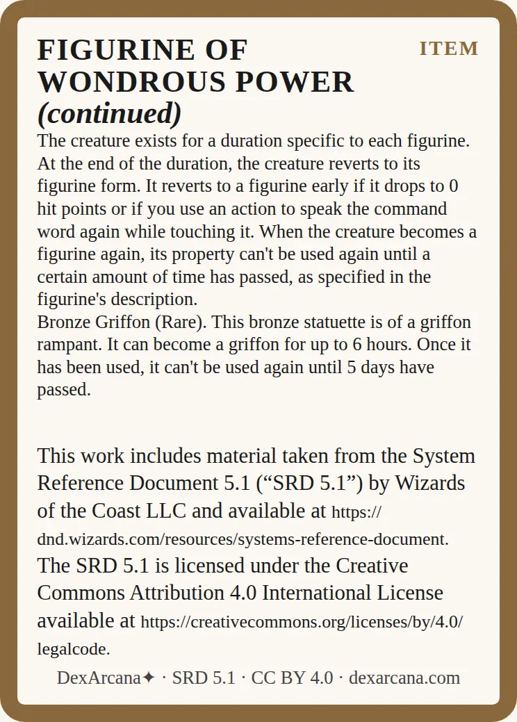 Figurine of Wondrous Power card 1 back
