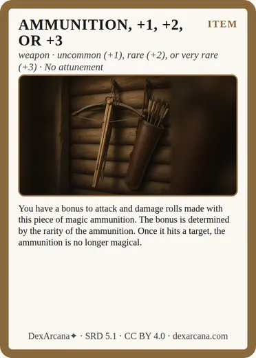 Ammunition, +1, +2, or +3 card