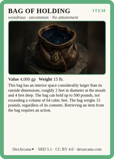 Bag of Holding card