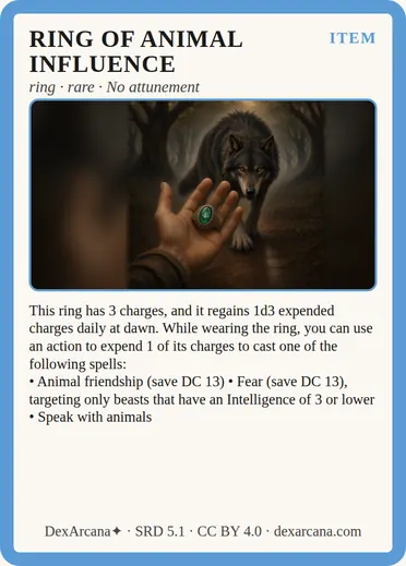Ring of Animal Influence card