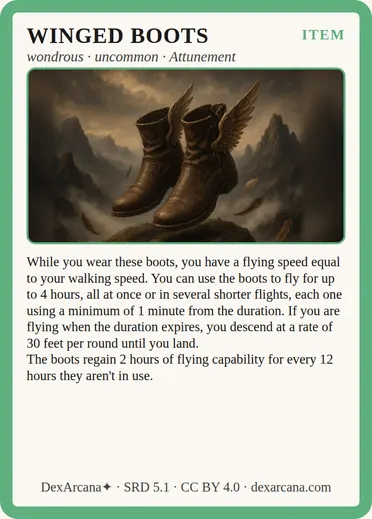 Winged Boots card