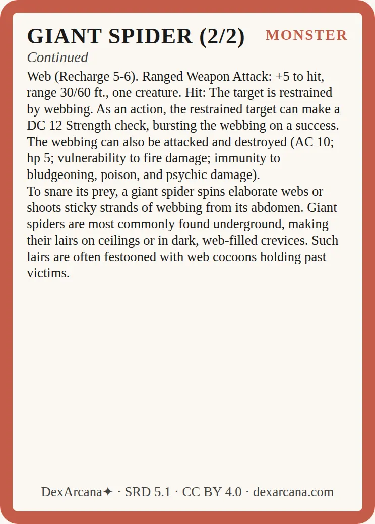 Giant Spider card 2 front