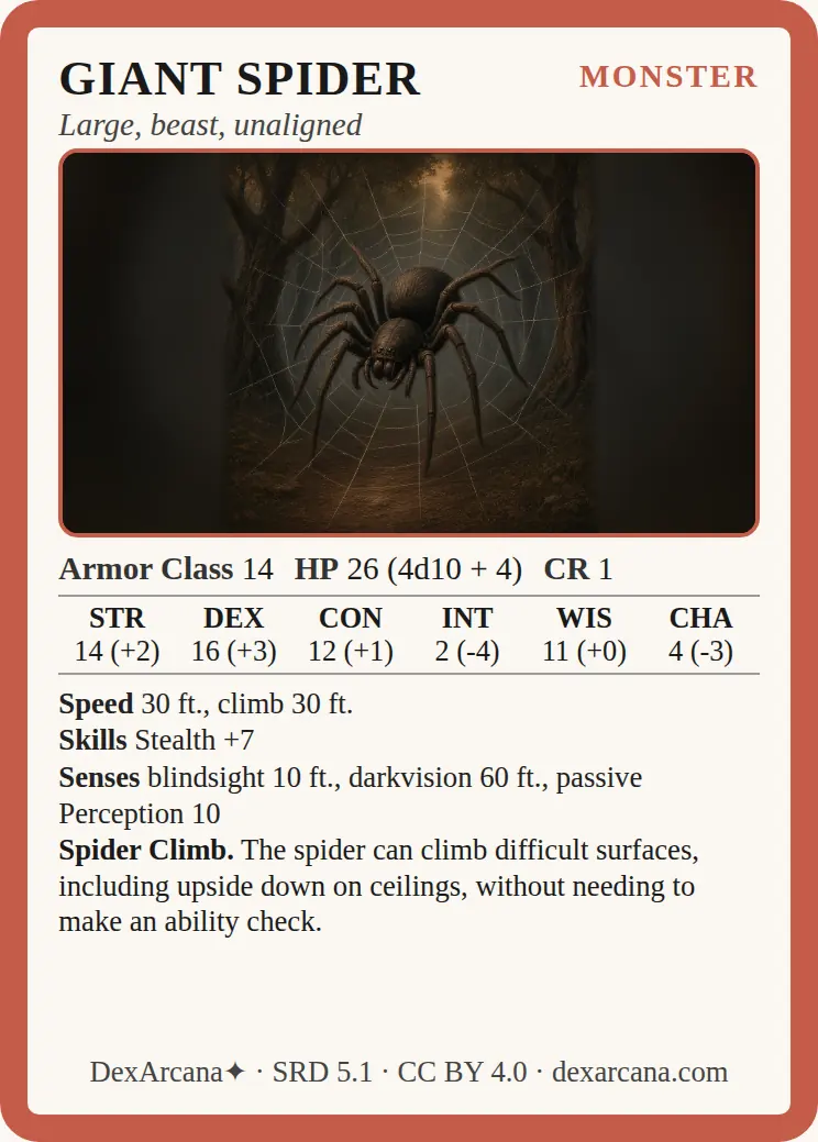 Giant Spider card 1 front