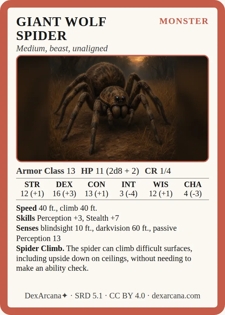 Giant Wolf Spider card 1 front