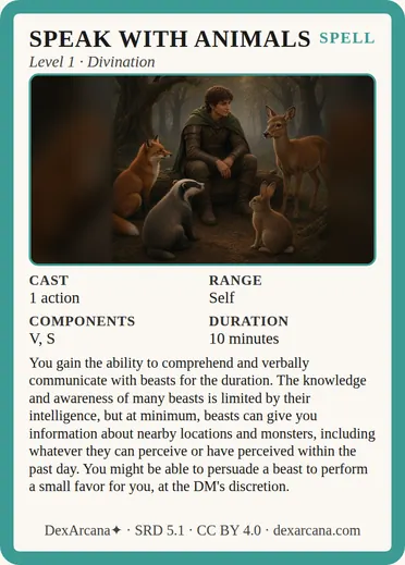 Speak with Animals card